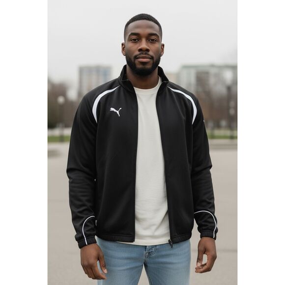 Puma Powercat Women Black Tracking Jacket Size L Mesh Lined Zipper Training - Picture 1 of 13